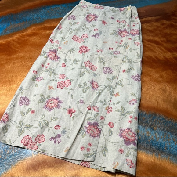Eddie Bauer Dresses & Skirts - Vintage Eddie Bauer Linen Floral Print Wrap skirt Skirt Natural butterfly